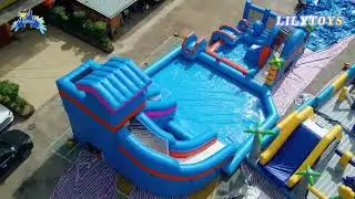 Blue-Orange Inflatable Water Park: Giant Pool + Fun Rides = Summer Coolness!
