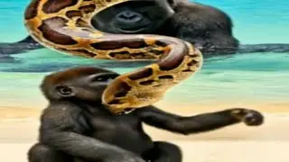 👉 Python Attacks Gorilla Baby at the Beach | Gorilla&rsquo;s Epic Fight