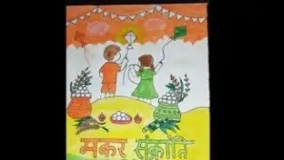 Makar sankranti drawing with Indian flag