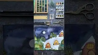 Watercolor Winter wonderland, winter village, Safari of ideas By Mayo Moreno
