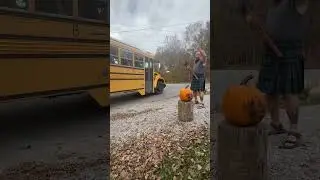 Kilt wearing Super Dad Smashes a pumpkin at the bus stop #parenting #funny #kilt #huge #dad #shorts