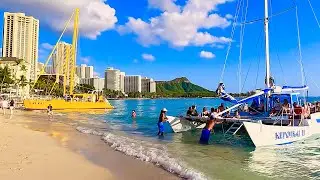 Waikiki Beach 2025 Sunset Walk in 4K - Honolulu, Hawaii