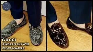 Бархатные лоферы Gucci Jordaan с вышивкой GG Web: распаковка и примерка