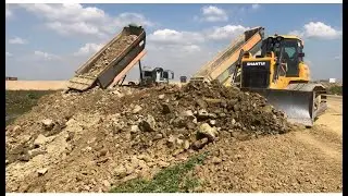 EXTREME KOMATSU & SHANTUI BULLDOZER PUSHING STONE ACTION
