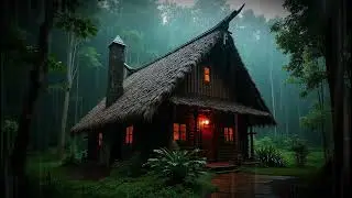 Warm Cabin in a Rainstorm | Crackling Fireplace & Rain Sounds (Cozy Ambience)