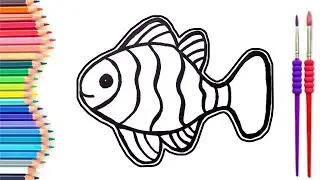Beautiful Rainbow Fish Drawing, Painting & Coloring for kids and toddlers /How to draw step by step