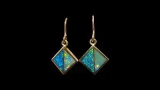 Inlay Opal Earrings Short Drop 14k Yellow Gold| FlashOpal