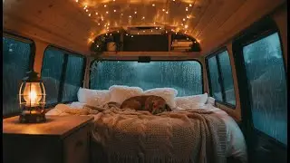 Heavy Rain on Camper Van: Cozy Night w/ Sleeping Dog 🌧️ Deep Sleep Ambience [Instant Stress Relief]