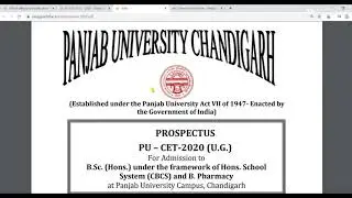 |PANJAB UNIVERSITY | Admission Process 2020 | PU-CET 2020| Important Dates | Admission Form Out |