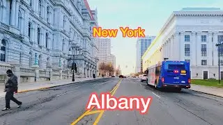 Driving Downtown Albany, New York (NY), USA - The Streets Surrounding Empire State Plaza