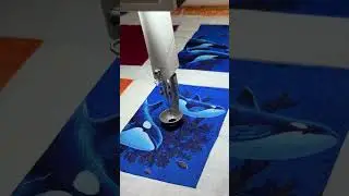 Longarm quilting in progress as the machine glides smoothly across the frame.