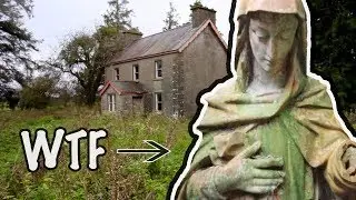 Abandoned house with creepy statues