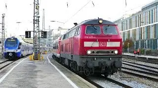 BR 218 mit den letzten n-Wagen der Südostbayernbahn in München Hbf