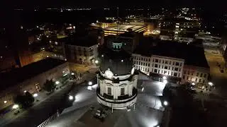 Drone view of McLean County Museum of History at night