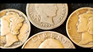 Metal Detecting Barber Dime and 7 More Silver Coins
