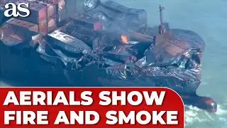 DRAMATIC AERIAL FOOTAGE: Fire and Smoke Erupt from Container Ship Solong After North Sea Collision!
