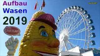 174. Cannstatter Volksfest AUFBAU 2019 Rundgang Wasen Stuttgart - tour construction 4K-Clip