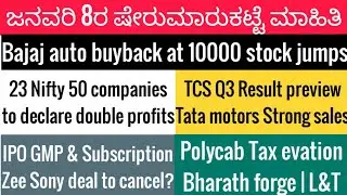 9 January stock market news|TCS|Bajaj auto buyback|Zee|Polycab|L&T|Bharat forge|IPO GMP|Tata motors