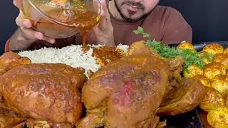 Asmr Eating 2 Whole Chicken Fry, Spicy Egg Curry, Basmati rice, Chilli 