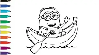 How To Draw Minion in Banana Boat Drawing, Painting & Colouring for Kids and Toddlers_ Kids Art 