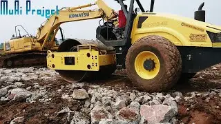 BOMAG single drum roller  BW211D-40 & Excavator Komatsu PC 200 ||  Land compaction