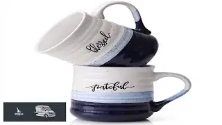 DOWAN 20 oz Coffee Mugs Large Mugs with Word Blessed Grateful Porcelain