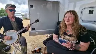 ....testing a new song at the camper at Torsåker Bluegrass Festival