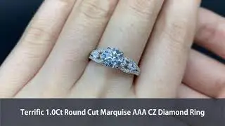 Terrific 1.0 Ct Round Cut Marquise AAA CZ Diamond Ring
