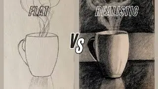 FLAT vs REALISTIC: Charcoal Drawing of a Coffee Cup