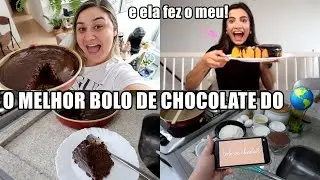 FIZ O BOLO DE CHOCOLATE DA VANESSA LINO! E TOMEI CAFÉ DA MANHÃ COM ELA ♥