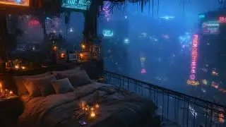 🌃📺Cyberpunk Bedroom Neon City | Rain Ambience for Relaxing & Focus (No Music) - VMS