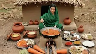 Miniature Doll Making Carrot Halwa ASMR 🤤 | Tiny Indian Village Kitchen Story