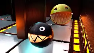 Pacman, Chain Chomp, and Mecha Dog Navigate a High-Tech Labyrinth Full of Enemy Robots and Traps