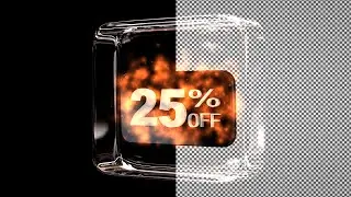 Glass cube with discount message for your website, Transparent Background (Alpha Channel)