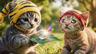 Tiger Hat discovers a shimmering dewdrop on a leaf.#cat