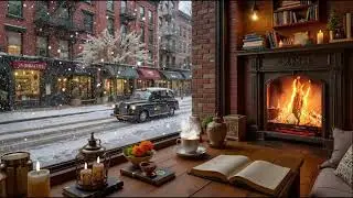 Cozy Coffee Shop on a Winter Day ❄️ Deep Focus, Jazz Piano, & Fireplace Sounds
