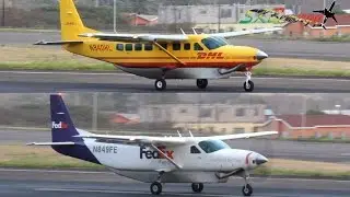Double Cessna 208 Caravan Action !!!! DHL and FedEx @ St Kitts R.L.B Int'l Airport