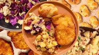 Authentic German Schnitzel Dinner: Crispy Schnitzel, Cabbage & Homemade Pretzels Recipe