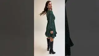 Mela Green Dalmatian Print Long Sleeve Wrap Over Midi Dress