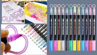 12 Color Magic Outline Metallic Marker Pens Review | Dual Outline Pens Demo