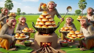 बंदरों ने मिलकर बनाया ढेर सारा वडा पाव 😲 | Monkeys Cooking Vada Pav in Nature | Jungle Cooking