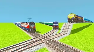 3 TRAINS DIFFERENT TYPES CROSSING AT FLYING MORE DANGEROUS RAILWAY TRACKS