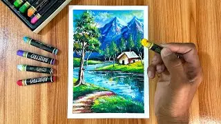 Beautiful Scenery Drawing Using Oil Pastels | Step by Step🎨✏️