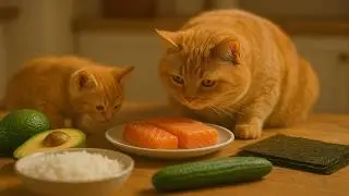 Fat Orange Cat & Ginger Kitten Make and Eat a Sushi Cake 🍣🐱 | Cozy Cooking Story