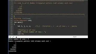 C++ code to print Number triangular pattern (odd columns each row)
