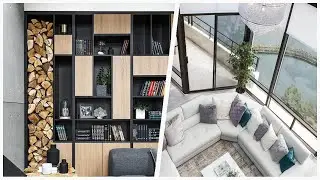 75 Gray Floor Living Space With A Hanging Fireplace Design Ideas You'll Love 🔴
