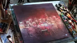 How I painted this - a night view of the city harbor (watercolor landscape painting)