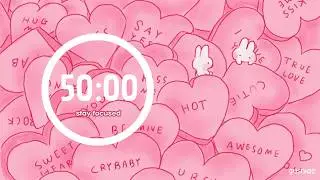 Study With Me | Pomodoro 50/10 x4 | Dreamy Valentine Music | Bunny Couple, No Mid Ads