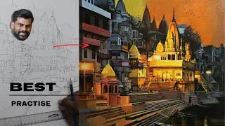 Challenging ourselves for improvement/ Varanasi Ghat in acrylics/#acrylicpaintingscenery