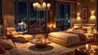 Winter Night Jazz ❄ Cozy Bedroom with Ethereal Jazz Saxophone Music & Fireplace Sounds for Sleep